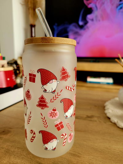 Vaso de vidrio esmerilado Papa Noel