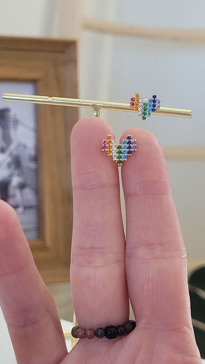 Aros Corazón Circonia Gold