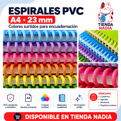 Espirales PVC A4 – 23 mm | Colores Surtidos 🌈