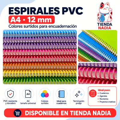 Espirales PVC A4 – 12 mm | Colores Surtidos 🌈
