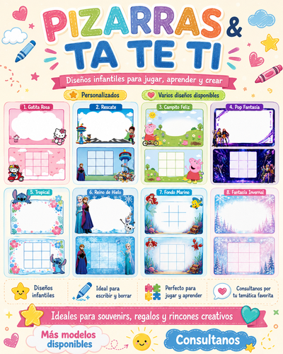 Kit de 7 Pizarras + Ta Te Ti Tematicas