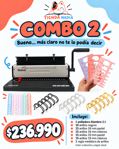 COMBO 2 – Anilladora 2:1 + Anillos + Regla Medidora