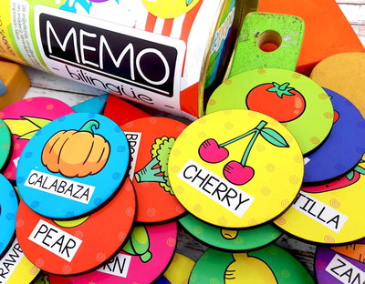 JUEGO DE MEMORIA BILINGUE: FRUTAS Y VERDURAS - Inglés/ castellano