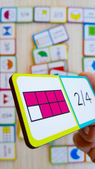 SUPER DOMINÓ MATEMÁTICAS, FRACCIONES Y SÍLABAS
