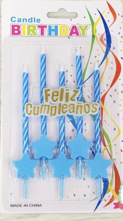 Velas finitas en blister celeste paquete 5 unidades 