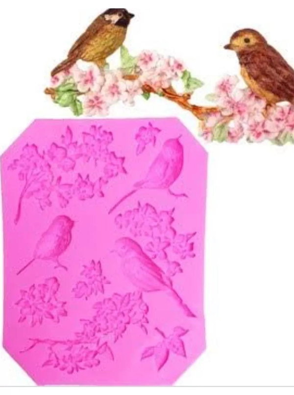Molde de Silicona Pajaritos y Ramas de Flores REPOSTERIA DECORACION