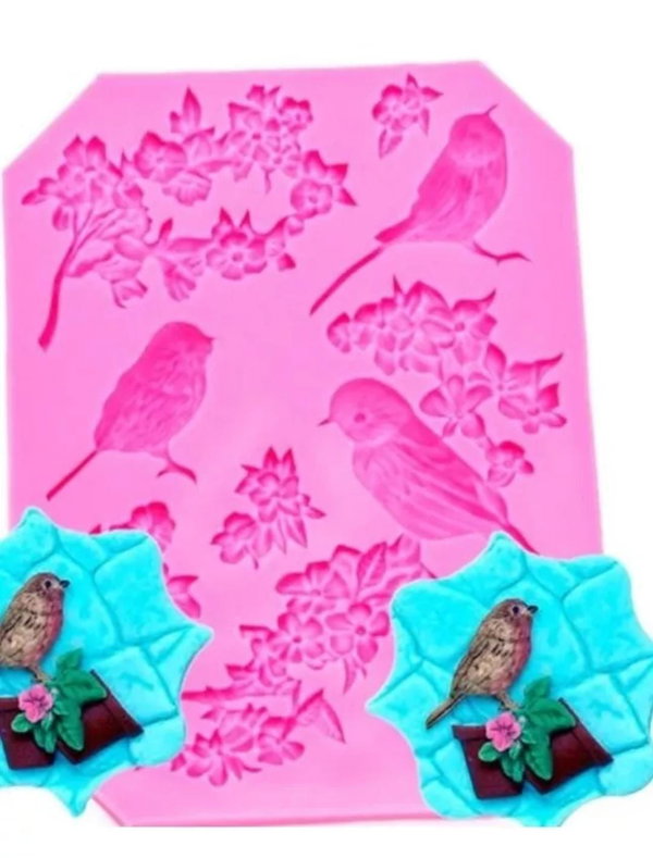 Molde de Silicona Pajaritos y Ramas de Flores REPOSTERIA DECORACION