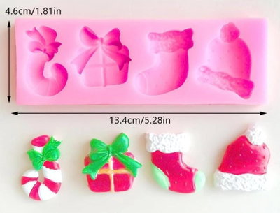 Molde de Silicona Navidad Gorro, Regalo, Zapato y Bastón REPOSTERIA DECORACION