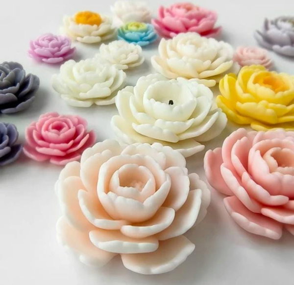 Molde de Silicona Flor Camelia VELA YESO CEMENTO