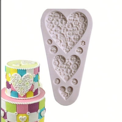 Molde de Silicona Corazón Botones Costura REPOSTERIA DECORACION