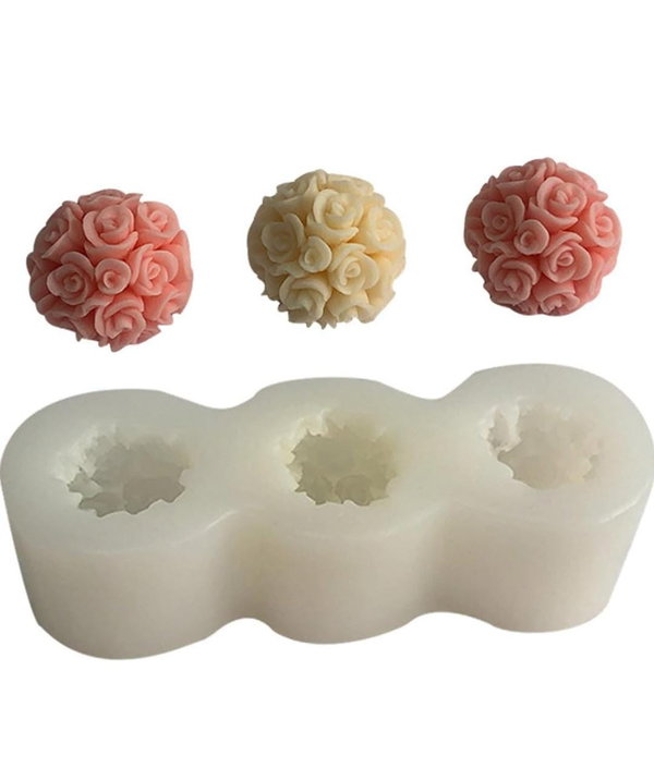 Molde de Silicona Flor Rosa Topario x 3 Mini VELA YESO CEMENTO
