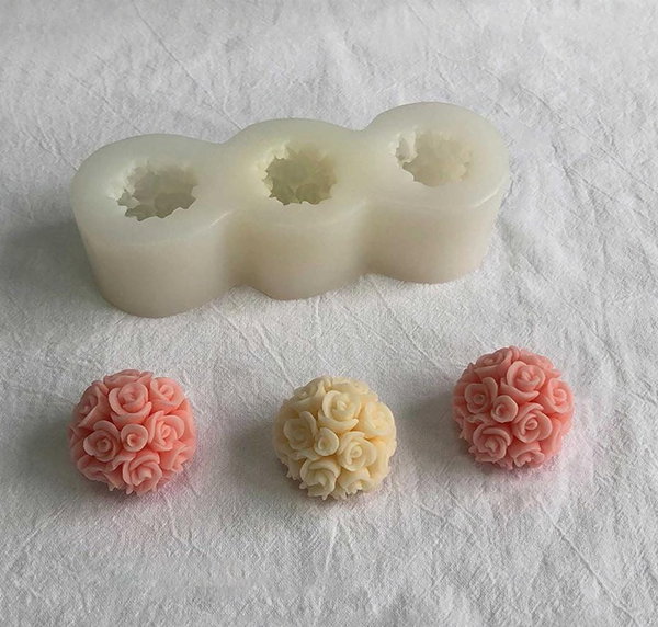 Molde de Silicona Flor Rosa Topario x 3 Mini VELA YESO CEMENTO