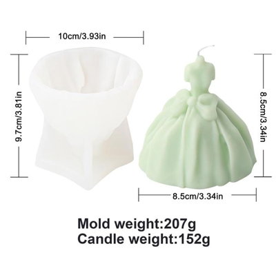 Molde de Silicona de Vestido con Moño M7 VELA YESO CEMENTO