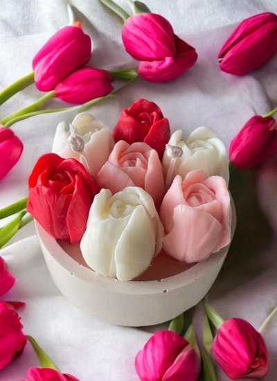 Molde de Silicona Rosa Tulipán Pimpollo YESO RESINA CEMENTO VELA