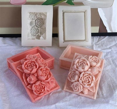Molde de Silicona COFRE RECTANGULAR CON TAPA DE FLORES H28