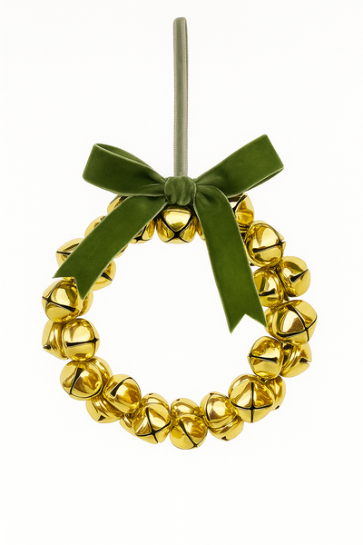 Navidad Aro Navideño de Cascabeles Dorados con Moño de Terciopelo Y1514