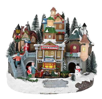 Navidad Villa Navideña con Tren y Casitas NAVIDAD DECORACION Y7.10