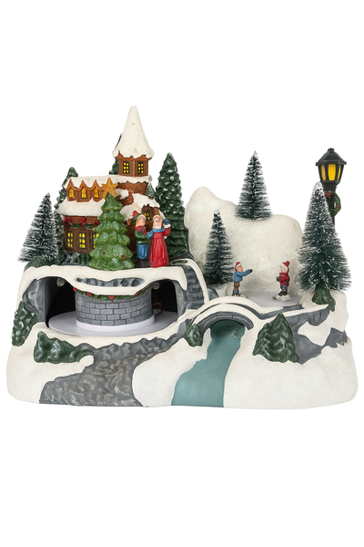 Navidad Villa Navidad Patinadores Santa en Trineo DECORACION NAVIDAD  Y7.2
