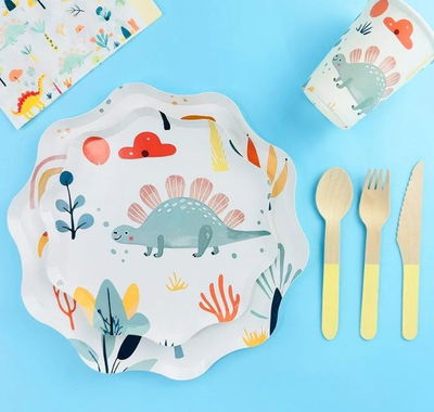 Cotillón Plato Dinosauriox8   COTILLON DECORACION CUMPLEAÑOS