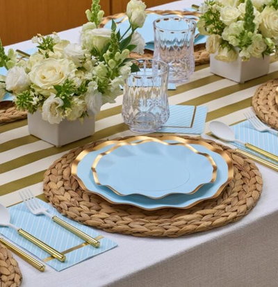 Cotillón Plato de Sitio Celeste Cielo Ondulado x8 COTILLON CUMPLEAÑOS DECORACION