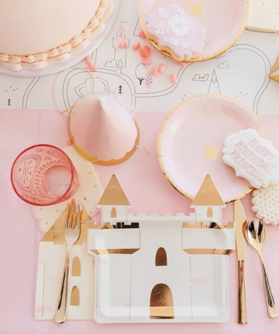 Cotillon  Plato Castillo Gold x 8 COTILLON CUMPLEAÑOS DECORACION