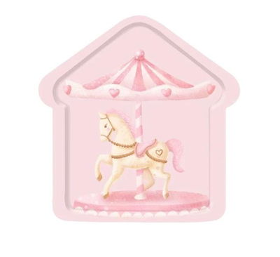 Cotillón Plato Carrousel Rosa x8 COTILLON CUMPLEAÑOS DECORACION