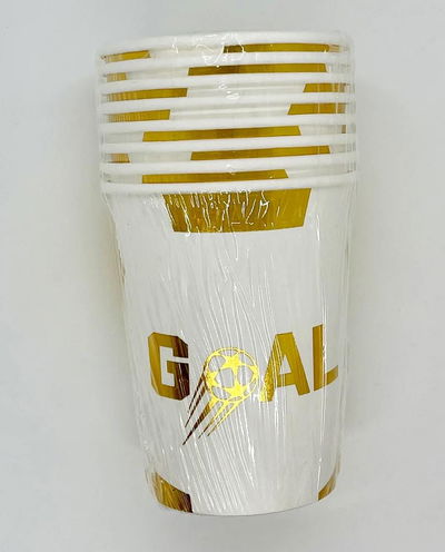 Cotillón Vaso Dorado y Blanco GOAL x8 COTILLON DECORACION CUMPLEAÑOS