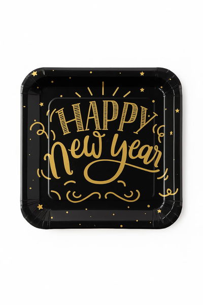 Cotillón Plato Happy New Year Cuadrado x8 COTILLON NAVIDAD DECORACION