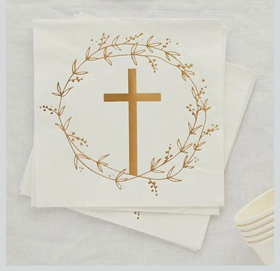 Cotillón Servilletas de Comunión con Cruz Dorada X16 DECORACION COMUNION