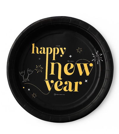 Cotillon Plato Happy New Year Redondo x8 COTILLON NAVIDAD DECORACION