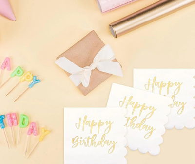 Cotillon Servilleta Blanca Happy Birthday con ondas X 20 COTILLON CUMPLEAÑOS DECORACION