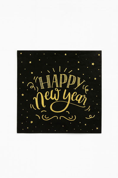 Cotillón Servilletas Happy New Year negras con doradox16 COTILLON NAVIDAD DECORACION
