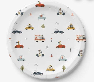 Cotillòn Plato Coches y Animalitos de la Selva x8 COTILLON CUMPLEAÑOS DECORACION