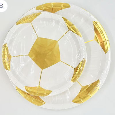 Cotillón Plato Balón Pelota de Fútbol Oro x8 COTILLON CUMPLEAÑOS DECORACION
