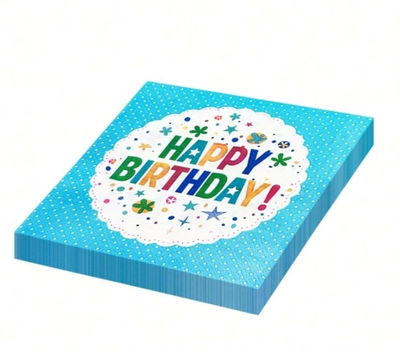 Cotillón Servilletas Celeste Happy Birthday x 20 COTILLON CUMPLEAÑOS DECORACION
