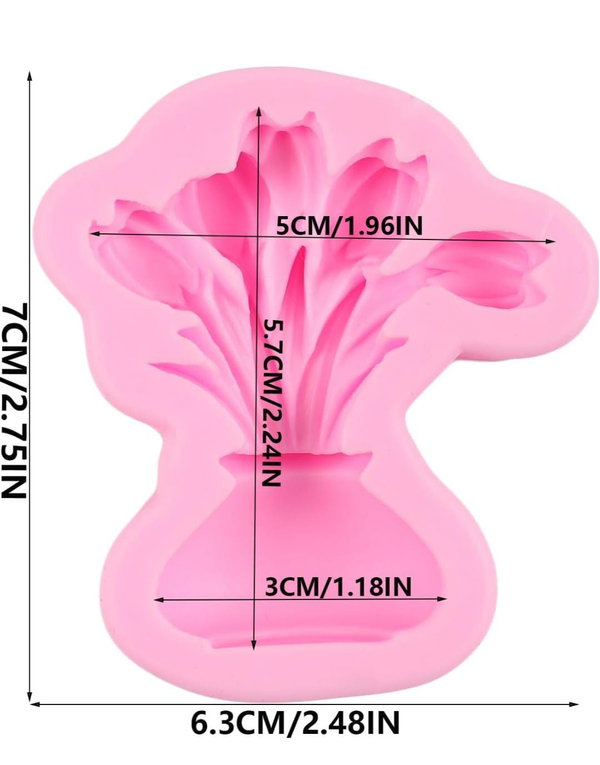 Molde Silicona Tulipanes en Florero REPOSTERIA DECORACION VELA YESO