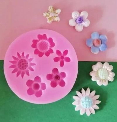 Molde de Silicona Flores x5 REPOSTERIA DECORACION PORCELANA FRIA