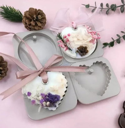 Molde de Silicona TAG PERFUMERO CORAZON CON ONDAS Y CIRCULO I3 YESO CEMENTO VELA