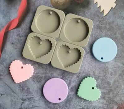 Molde de Silicona TAG PERFUMERO CORAZON CON ONDAS Y CIRCULO I3 YESO CEMENTO VELA