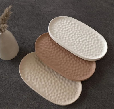 Molde de Silicona PLATO BANDEJA OVALADA CON TEXTURA YESO VELA CEMENTO RESINA