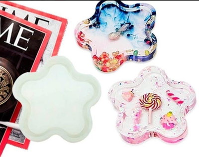 Molde de Silicona Flor 5 pétalos plato/ base/ apoyavaso CEMENTO RESINA YESO