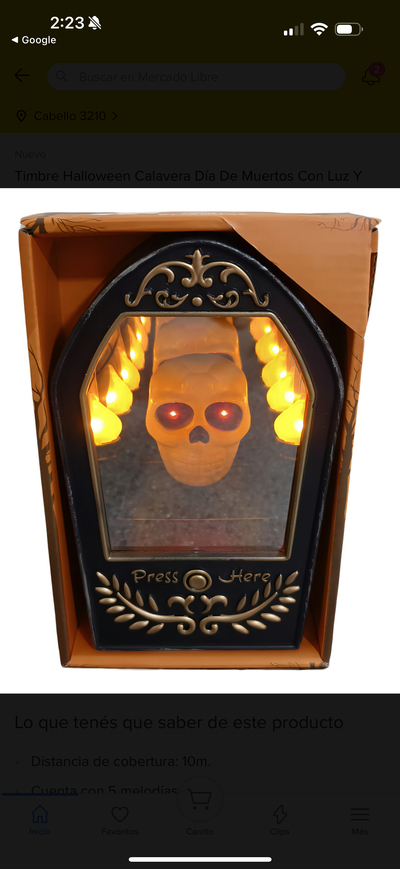 Halloween Timbre Calavera con Luz y Sonido 