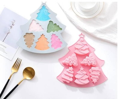NAVIDAD Molde de Silicona PINOS X6 REPOSTERIA DECORACION VELA 3699S