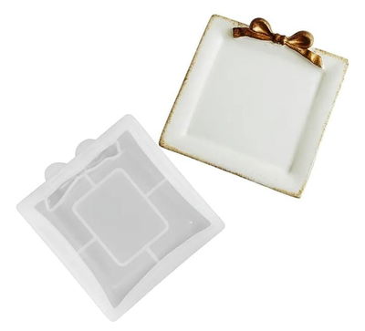 Molde de Silicona Plato Cuadrado con Moño YESO CEMENTO RESINA