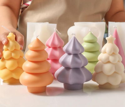 Molde de Silicona Pino Arbol de Navidad VELA YESO RESINA CEMENTO  4133 4134 4135