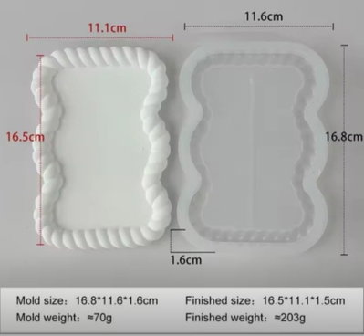 Molde de Silicona BANDEJA CON ONDAS LABRADA RECTANGULAR YESO VELA RESINA CEMENTO