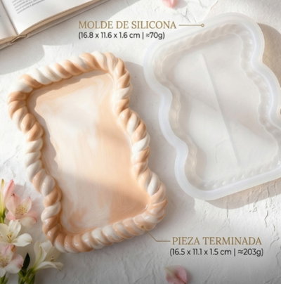 Molde de Silicona BANDEJA CON ONDAS LABRADA RECTANGULAR YESO VELA RESINA CEMENTO