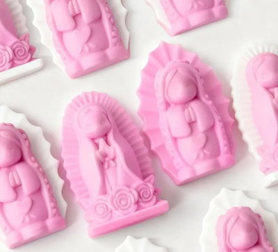 Molde de Silicona VIRGENCITA CORAZÓN y FLORES PACK X2 VELA YESO CEMENTO