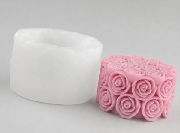 Molde Silicona CILINDRO DE ROSAS G5 VELA YESO RESINA CHOCOLATE