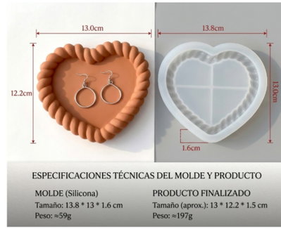 Molde Silicona PLATO BANDEJA CORAZÓN LABRADA YESO CEMENTO